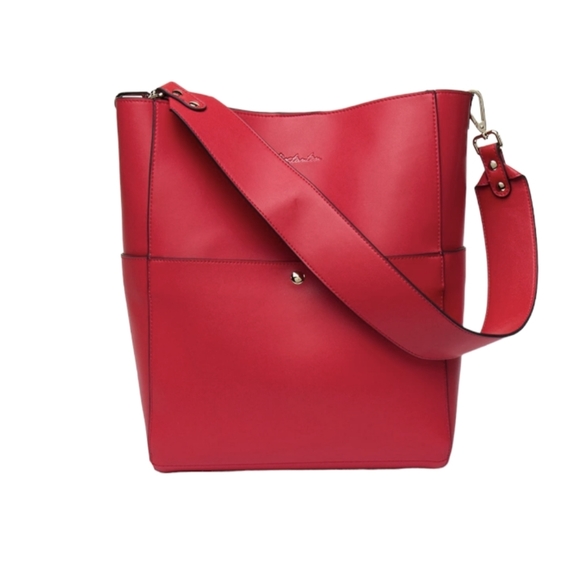 bostanten Handbags - Bostanten Red Tote Leather  Designer Bucket Bag Size L